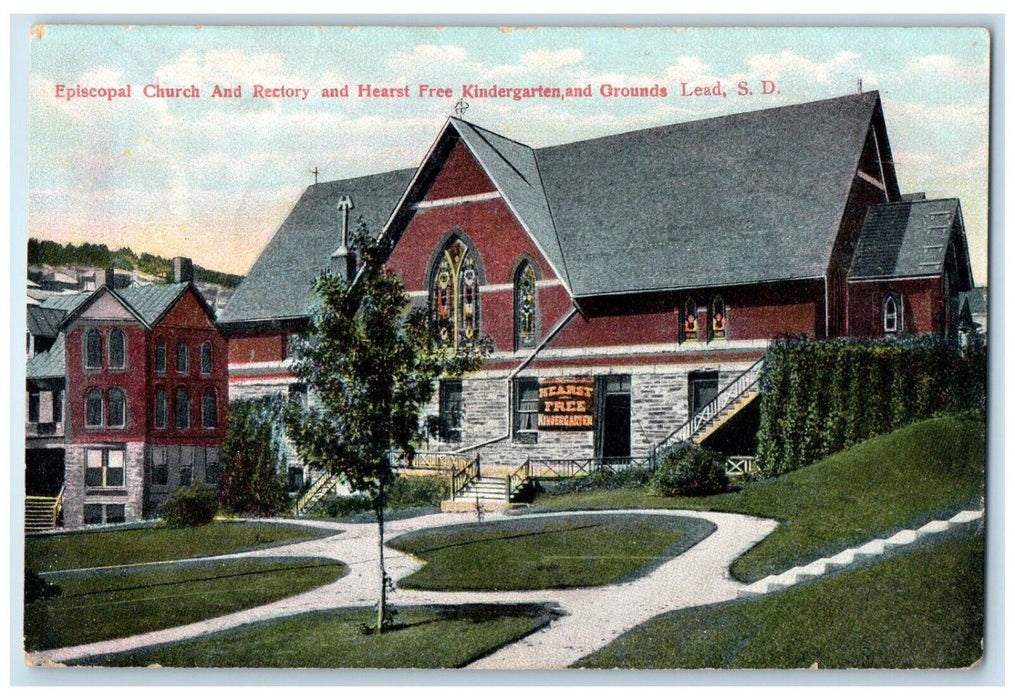 1908 Episcopal Church Rectory Hearst Kindergarten Lead South Dakota SD Postcard