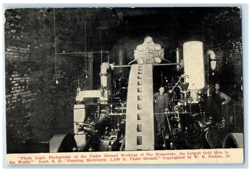 1909 Flash Light Homestake Gold Mine Pumping Machine Lead South Dakota postcard
