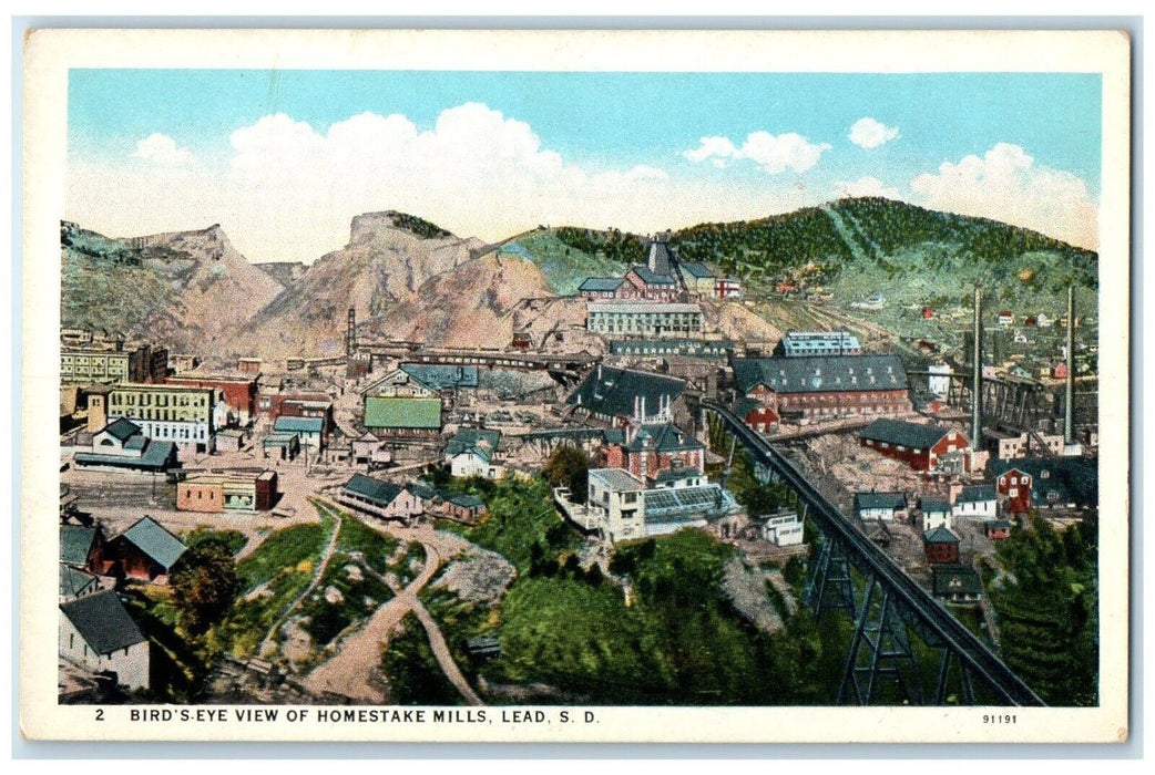 c1920 Bird's-Eye View Homestake Mills Exterior Rail Lead South Dakota Postcard