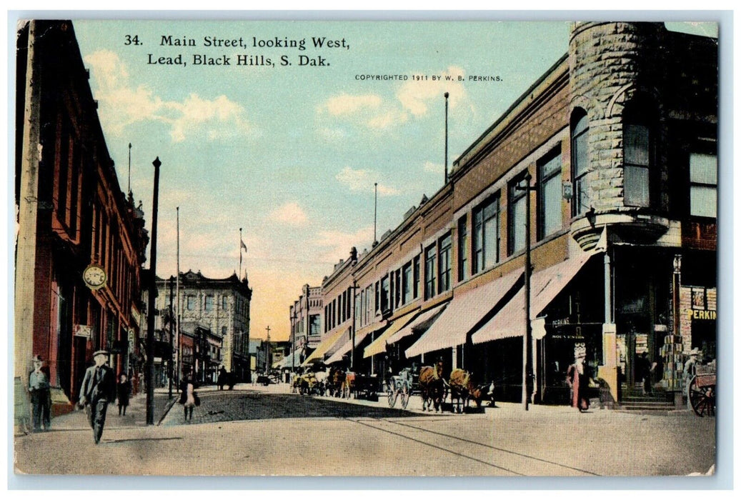 1912 Main Street Looking West Exterior Lead Black Hills South Dakota SD Postcard