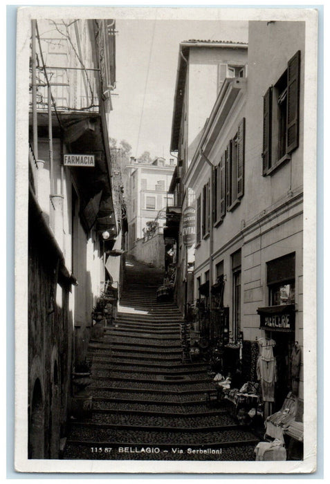 1935 Via Serbelloni Bellagio Italy High Steps Market RPPC Photo Postcard