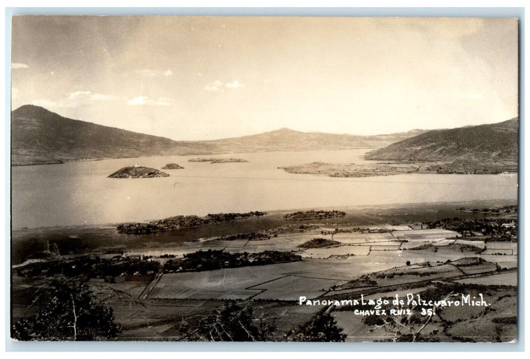 c1910 Panorama Lake Patzcuaro Michoacan Chavez Ruiz Mexico RPPC Photo Postcard