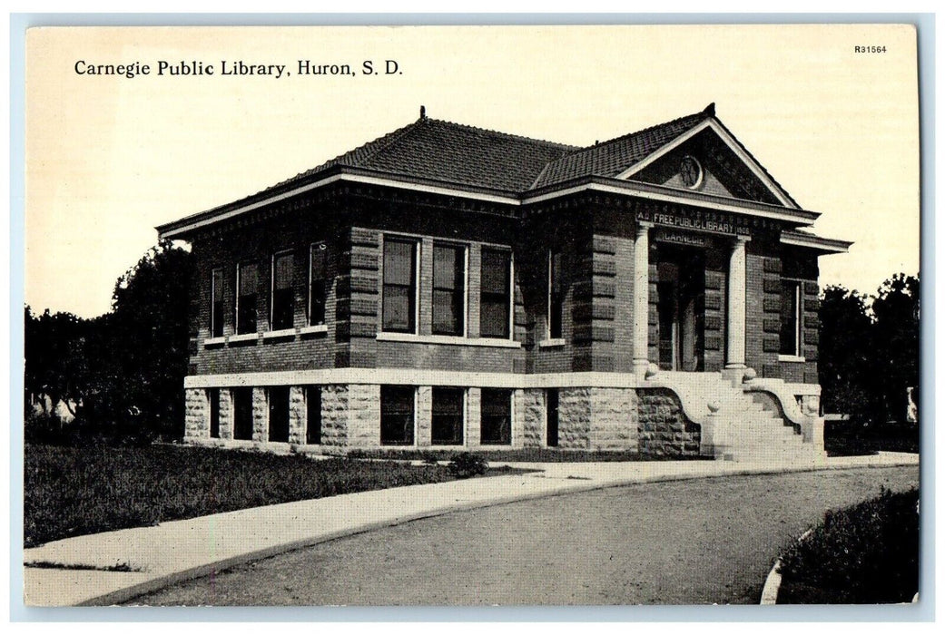 c1910 Carnegie Public Library Exterior House Huron South Dakota Vintage Postcard