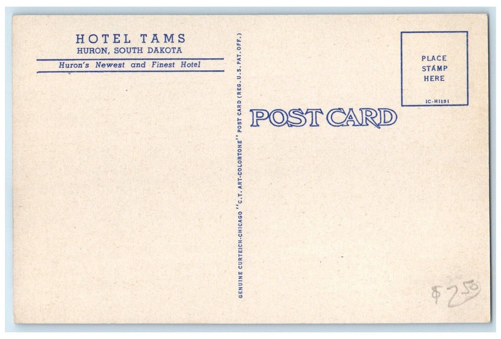 c1940 Hotel Tams Exterior Building Huron South Dakota Vintage Antique Postcard