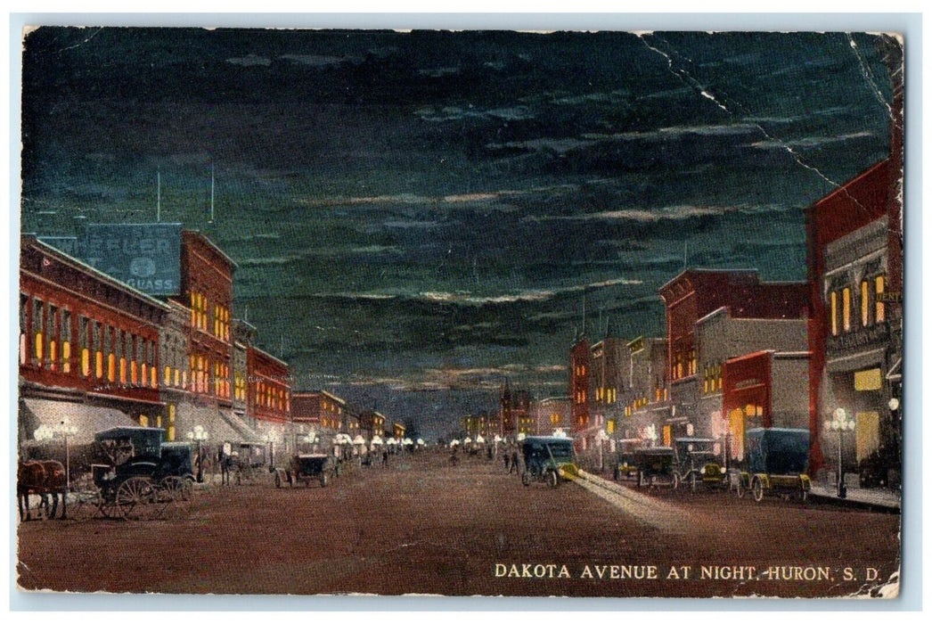 1920 Dakota Avenue Night Horse Carriage Exterior Huron South Dakota SD Postcard