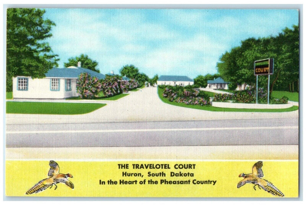 1940 Heart Pheasant Country Travelotel Court Huron South Dakota Vintage Postcard