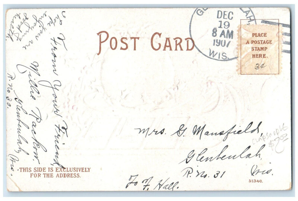 1907 Christmas Cart Holly Berries Winter Ellen Clapsaddle Embossed Postcard