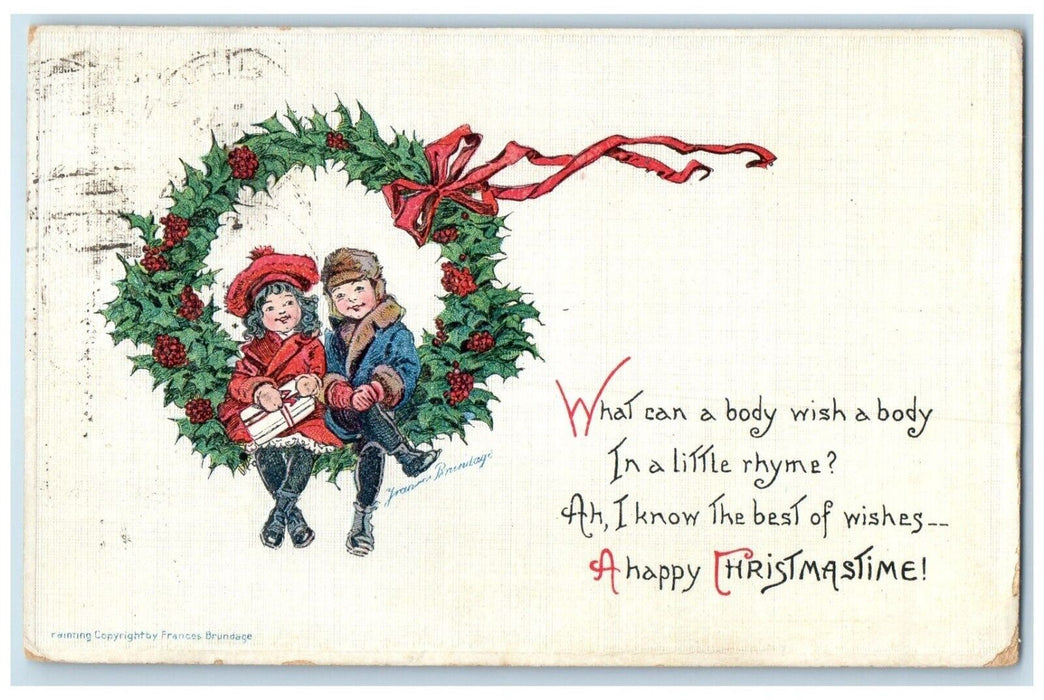 1913 Christmas Children Sat On Berries Whreat Brundage Ida Grove Canada Postcard