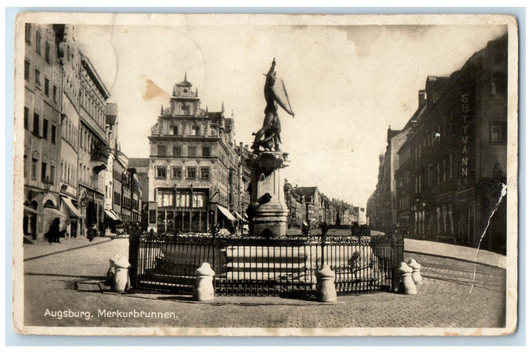 1931 Merkur Fountain Augsburg Bavaria Germany Vintage RPPC Photo Postcard