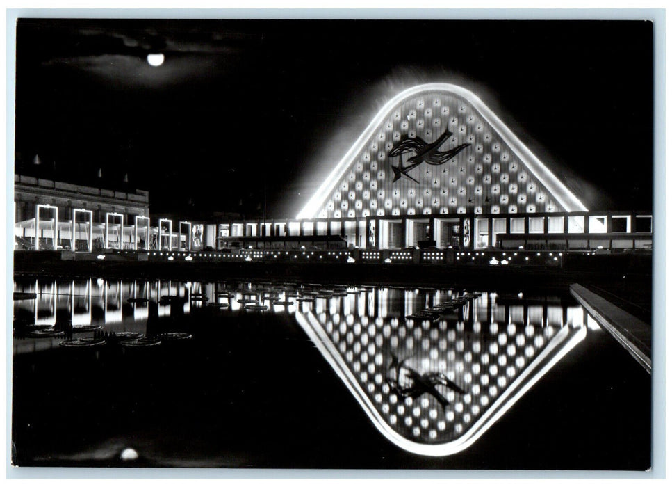 1958 The Illuminations of Belgium Place Moonlight Expo RPPC Photo Postcard