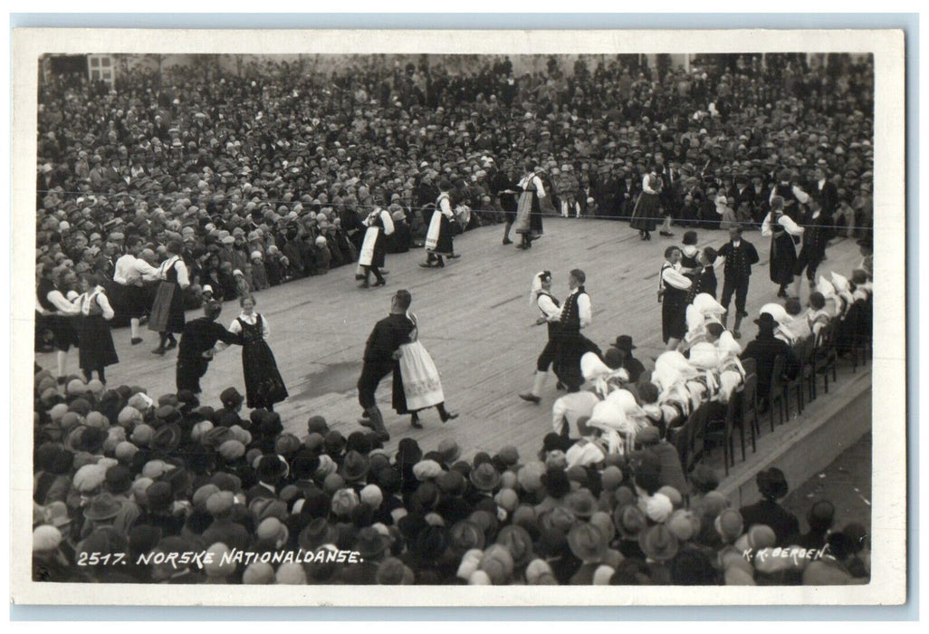 c1930's Full of Crowds Couple Dance Norwegian National Bank RPPC Photo Postcard