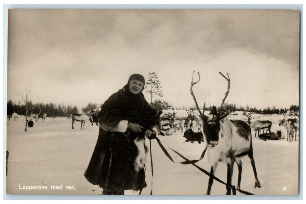 c1920's Patchwork Woman With Reindeer RPPC Photo Vintage Unposted Postcard