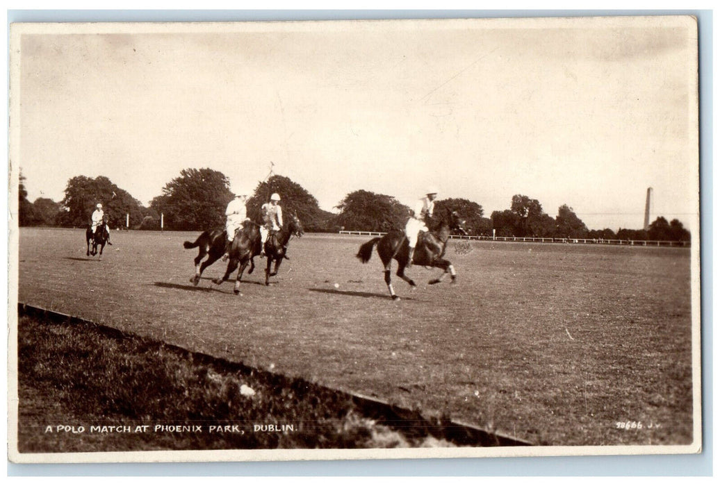 c1910 A Polo Match at Phoenix Park Dublin Ireland RPPC Photo Postcard