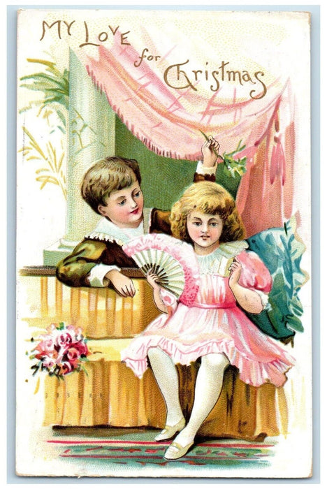 1915 Christmas Little Sweetheart Flowers Embossed Pasadena California Postcard