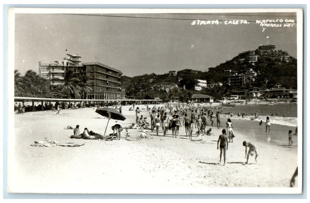 c1950's Caleta Beach Acapulco Guerrero Mexico RPPC Photo Vintage Postcard