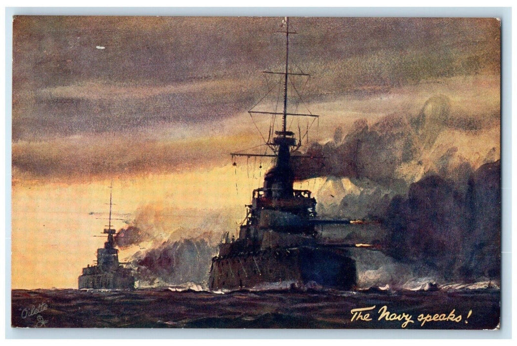 c1910's The Navy Speaks Steamer Oilette Tuck's Posted Antique Postcard