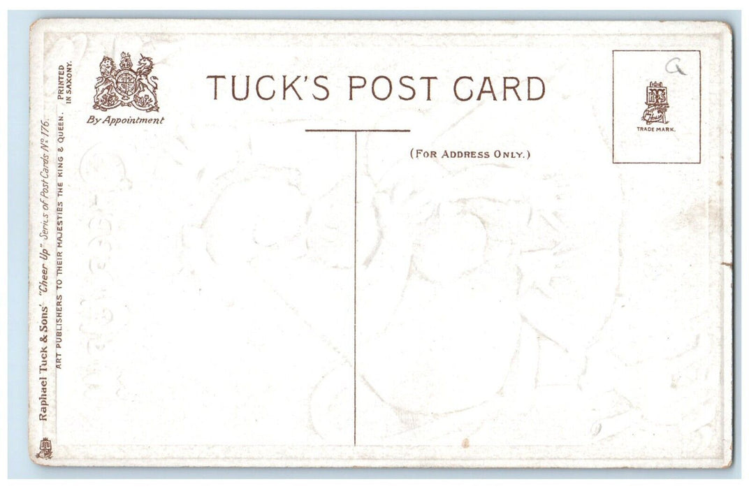 c1910's Cheer Up Motto Woman Beat Little Boy Dwig Tuck's Embossed Postcard