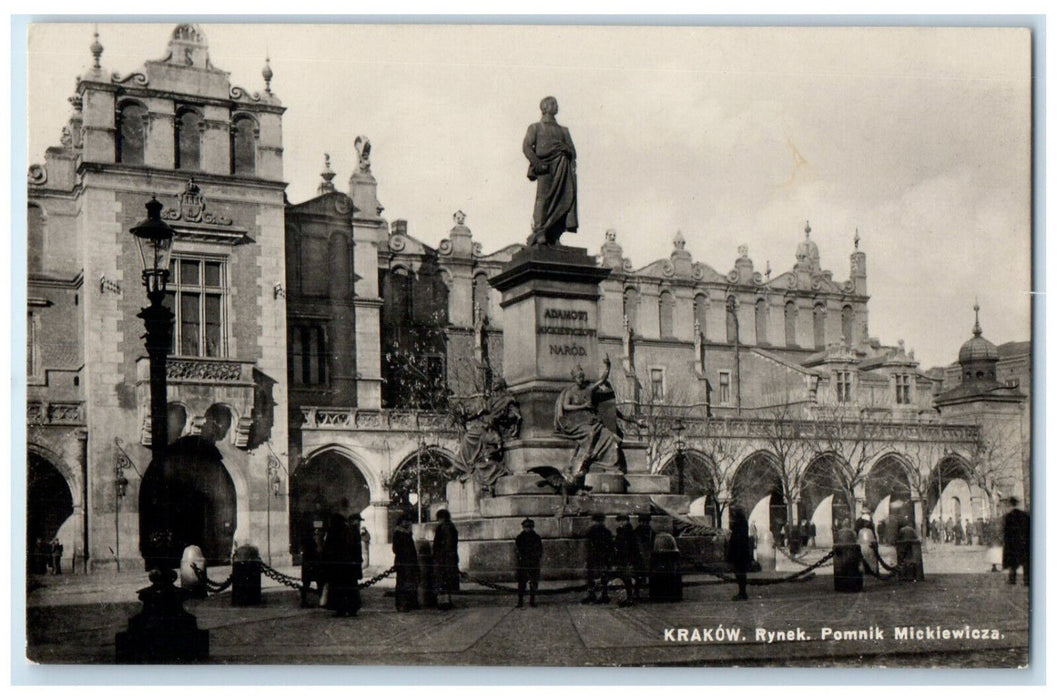 c1910 Mickiewicz Monument Krakow Market Square Poland RPPC Photo Postcard