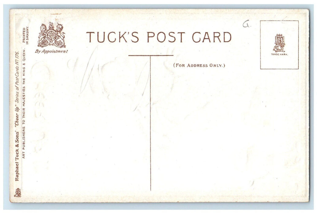 c1910's Cheer Up Man Never Pick A Quarrel Dog Dwig Tuck's Embossed Postcard