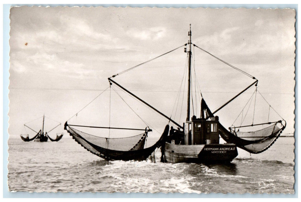 1961 Crab Fishermen On The North Sea Germany RPPC Photo Vintage Postcard