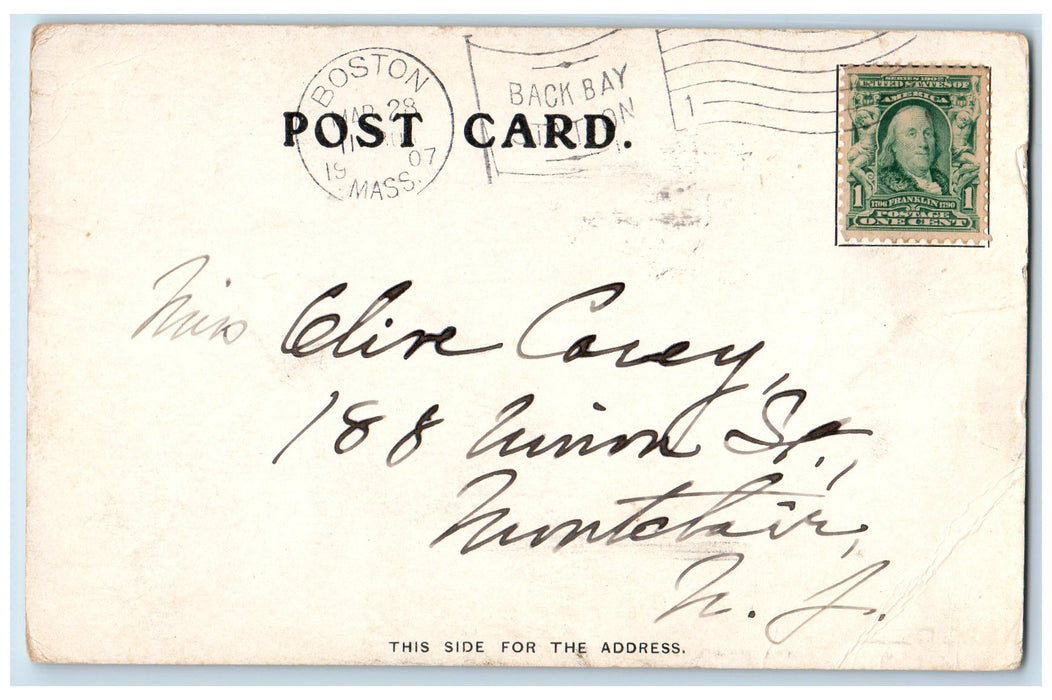 1907 Newbury Street Interior Living Room Fireplace Scene Boston MA Postcard