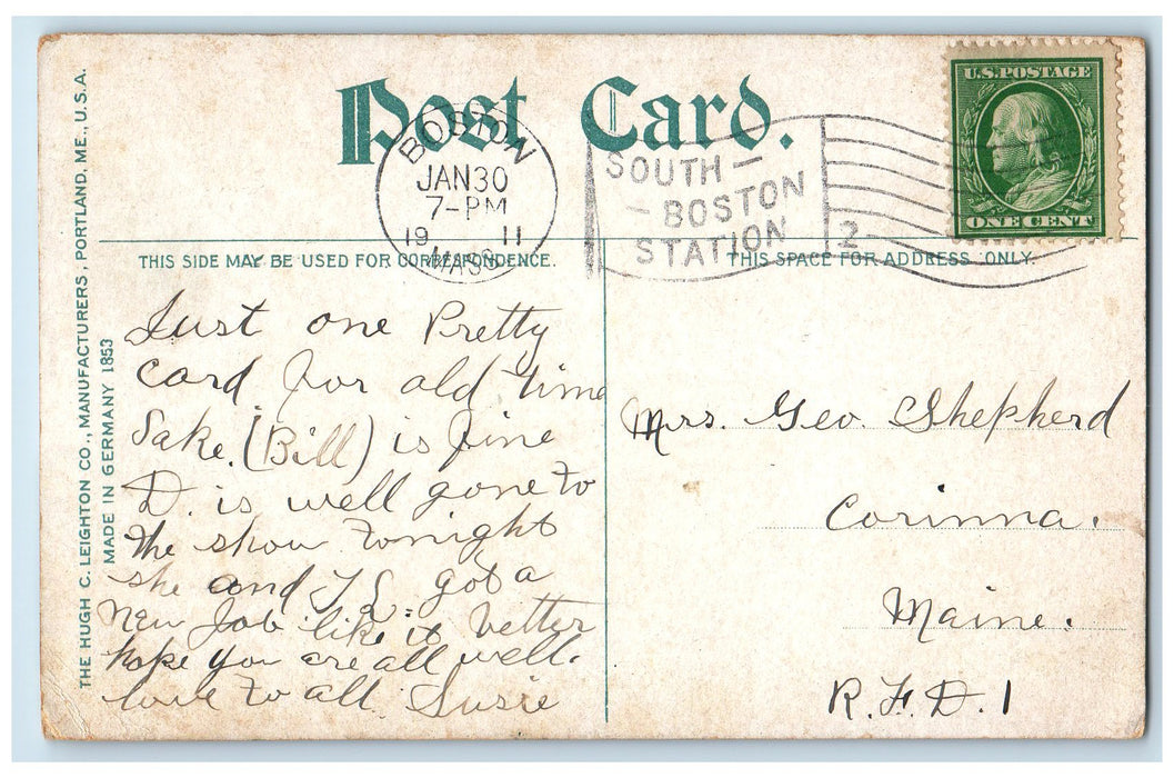 1911 Symphony Hall Building Exterior Horse Drawn Carriages Boston MA Postcard