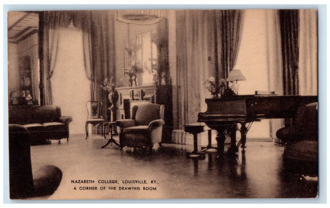 c1930's Nazareth College Corner Drawing Room Interior Louisville KY Postcard