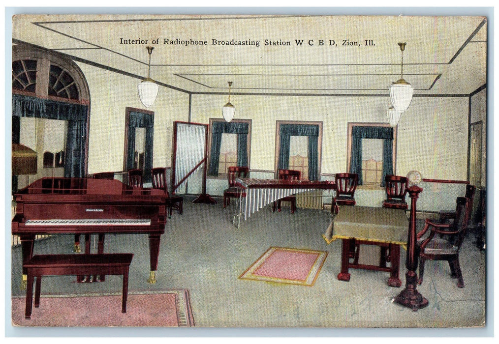 c1910's Interior Of Radiophone Broadcasting Station WCBD Zion IL Radio Postcard
