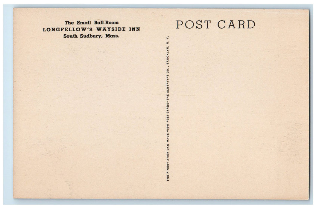 Small Ball-Room Longfellow's Wayside Inn South Sudbury Massachusetts MA Postcard
