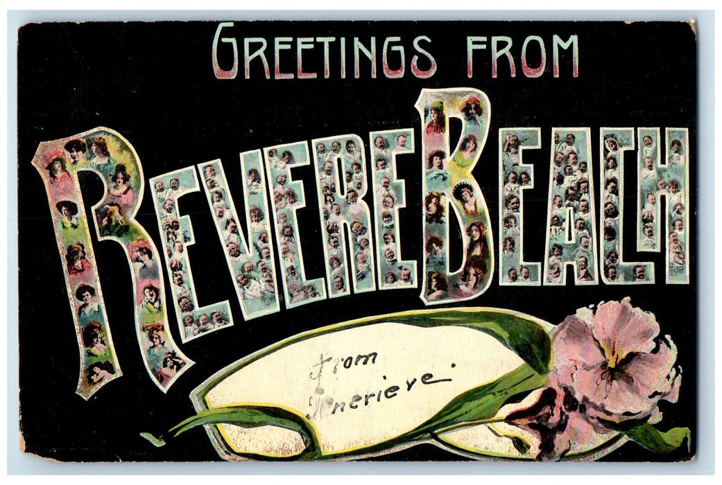1908 Greetings from Revere beach Massachusetts MA Antique Posted Postcard
