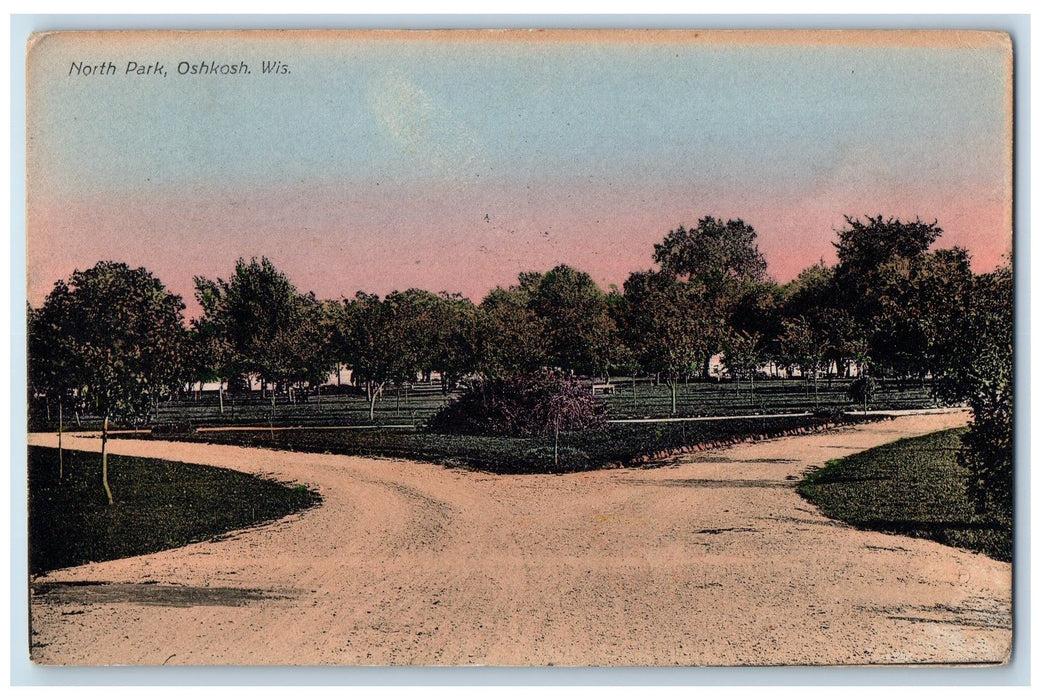 1912 North Park Trees Dirt Road Scene Oshkosh Wisconsin WI Antique Postcard