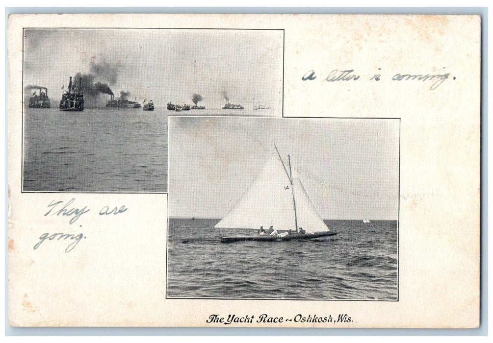 1905 The Yacht Race Oshkosh Wisconsin WI Dual View Antique Posted Postcard