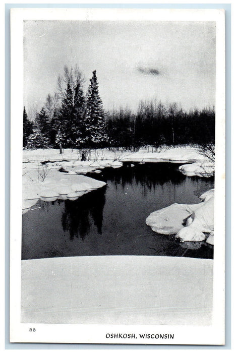 c1905 Lake Pine Tree Winter Snow Scene Oshkosh Wisconsin WI Vintage Postcard