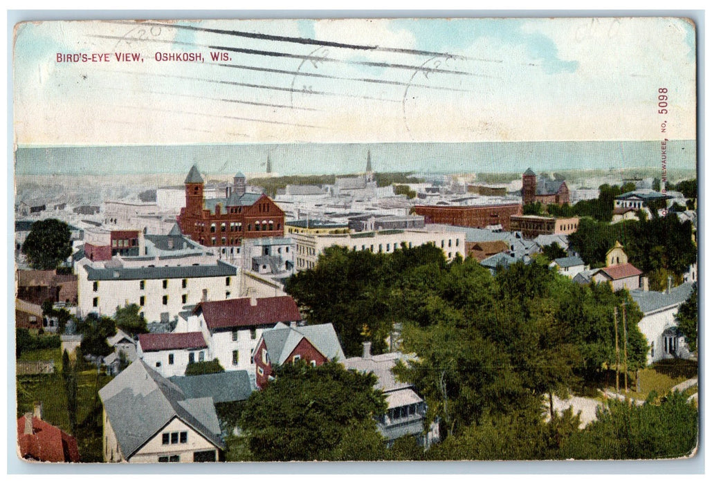 1910 Bird's Eye View Of Oshkosh Wisconsin WI Antique Posted Postcard