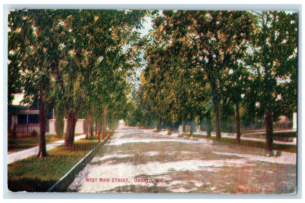 c1910's West Main Street Tree Lined Oconto Wisconsin WI Antique Postcard