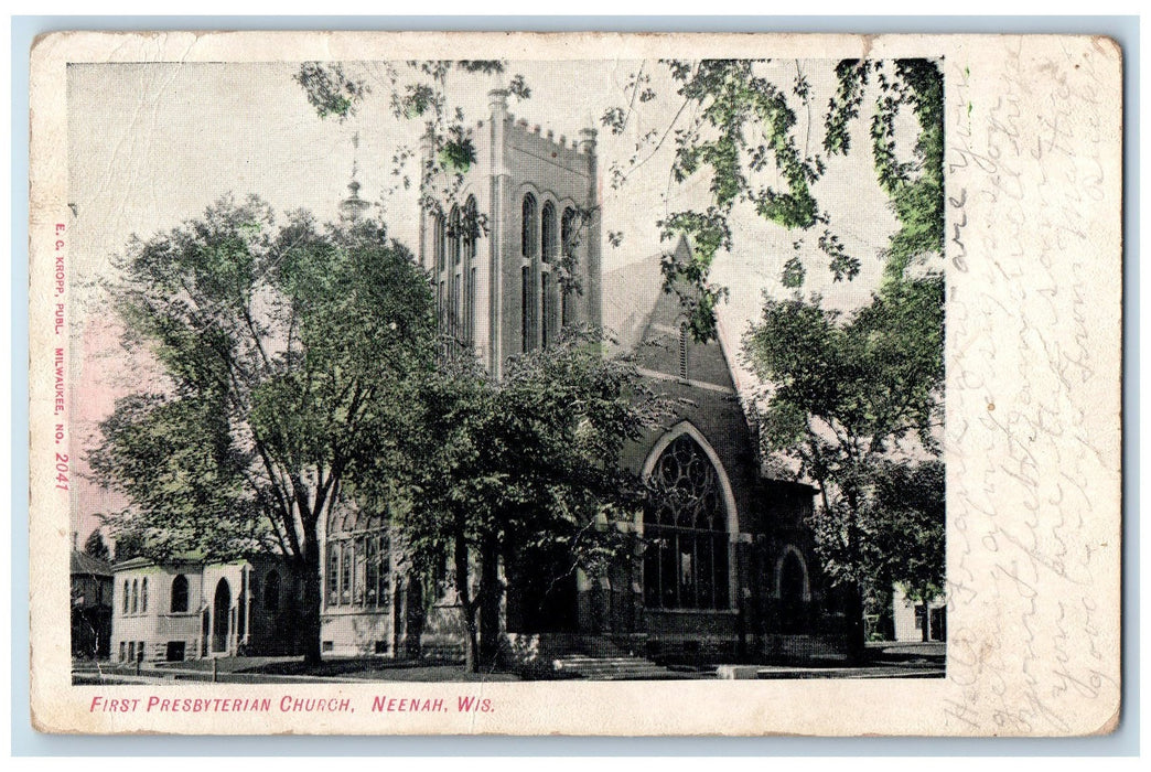 c1905 First Presbyterian Church Exterior Scene Neenah Wisconsin WI Postcard