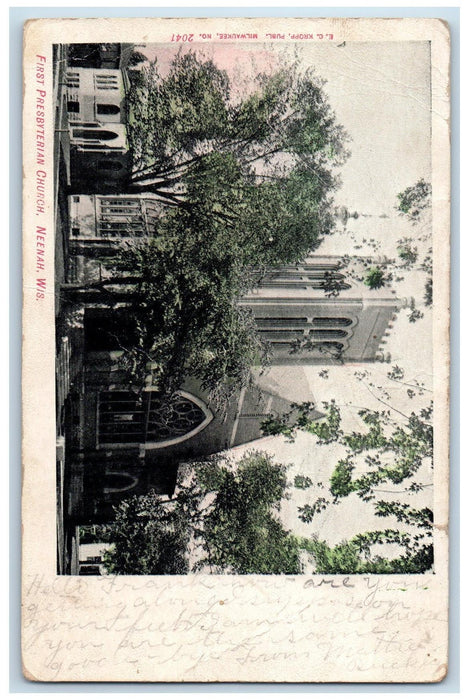 c1905 First Presbyterian Church Exterior Scene Neenah Wisconsin WI Postcard