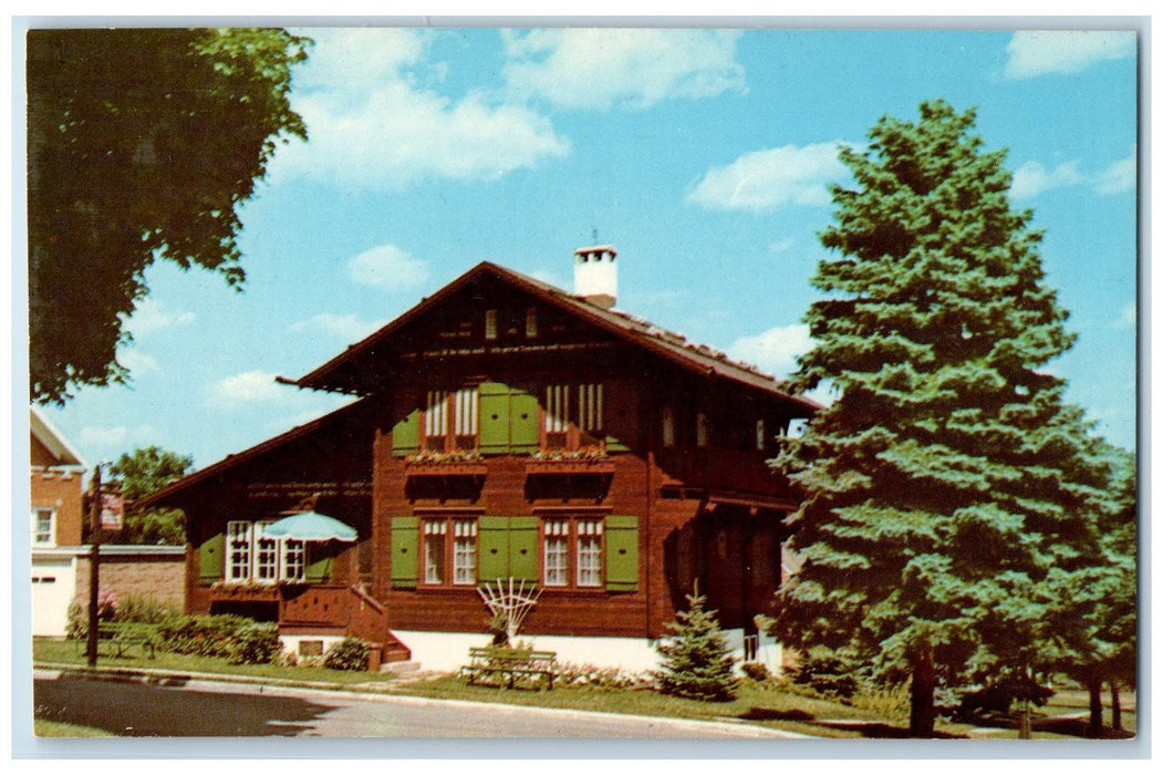 View Of Chalet Of The Golden Fleece House New Glarus Wisconsin WI Postcard