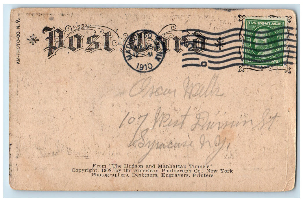 1910 The Hudson And Manhattan Railway Tunnel McAdo System New York NY Postcard