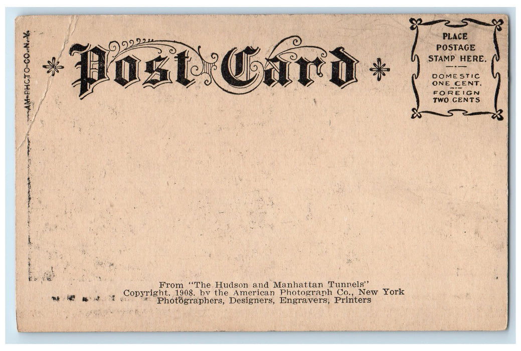 c1905 The Hudson Manhattan Railway Tunnel McAdo System Sand Hogs NY Postcard