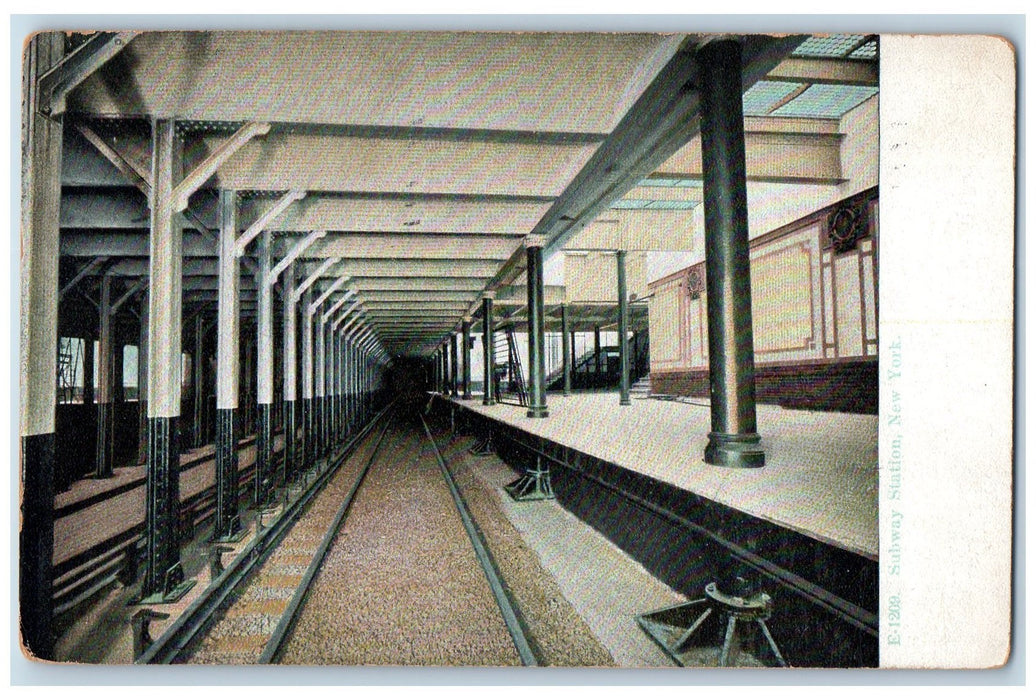 1908 Subway Station Train Railroad Scene New York City NY Antique Postcard