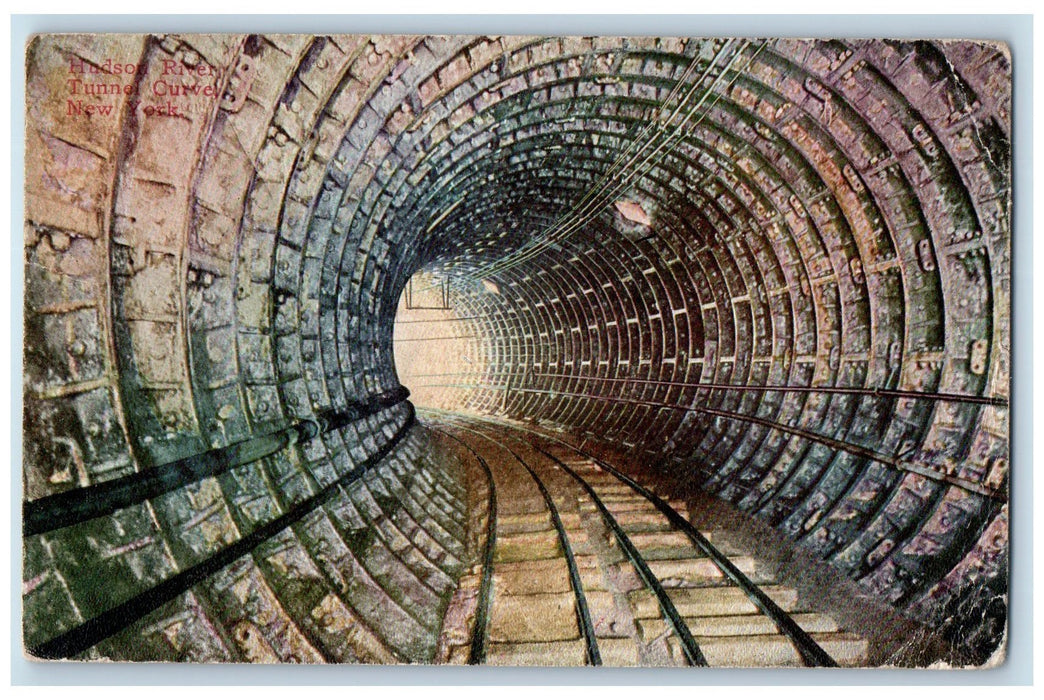 1910 Hudson River Tunnel Curve Times SQ. Sta. New York NY Antique Postcard