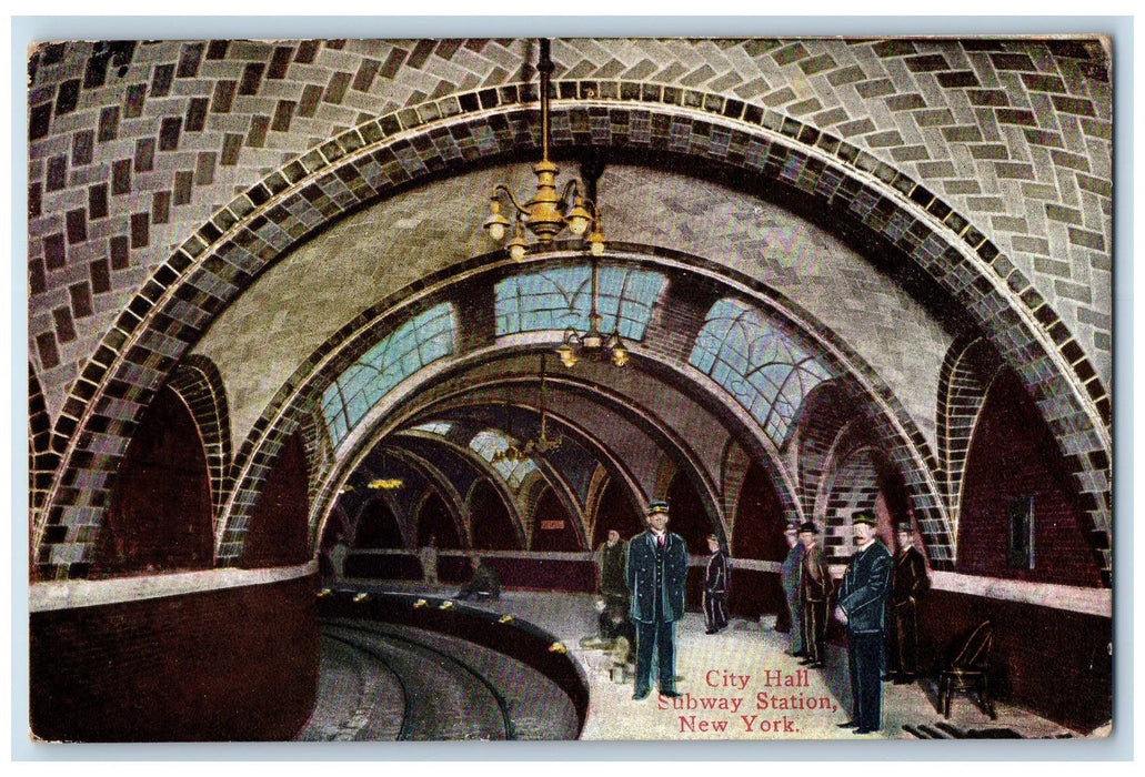 1912 View Of City Hall Subway Station New York Brooklyn NY Antique Postcard