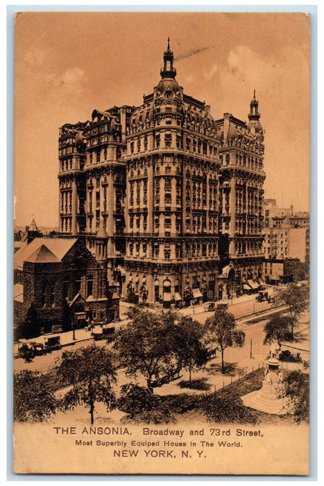 1910 The Ansonia Broadway Building Cars Street View New York NY Antique Postcard