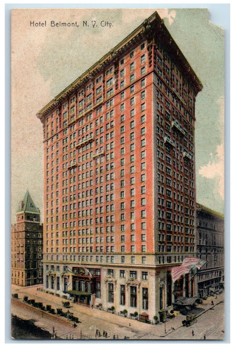 1908 Hotel Belmont Building Cars Street View New York City NY Antique Postcard