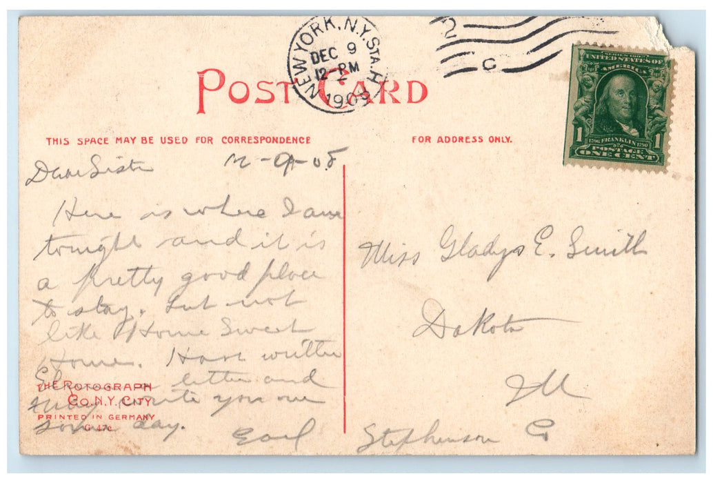 1908 Hotel Belmont Building Cars Street View New York City NY Antique Postcard