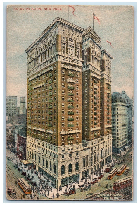 1914 Hotel Mc Alpin Building Exterior Scene New York NY Antique Postcard