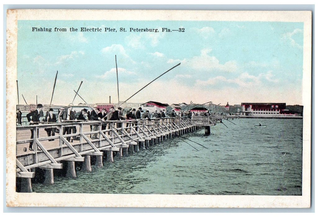 c1910's View Of Fishing From The Electric Pier St. Peterburg Florida FL Postcard