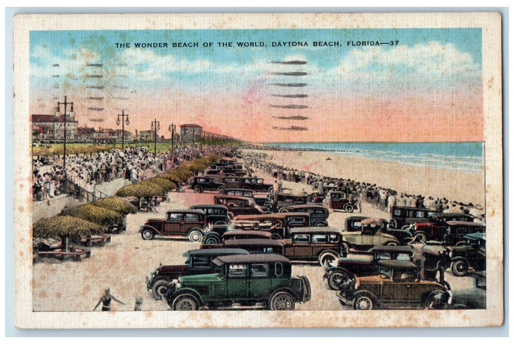 1935 The Wonder Beach Of The World Cars Scene Daytona Beach Florida FL Postcard