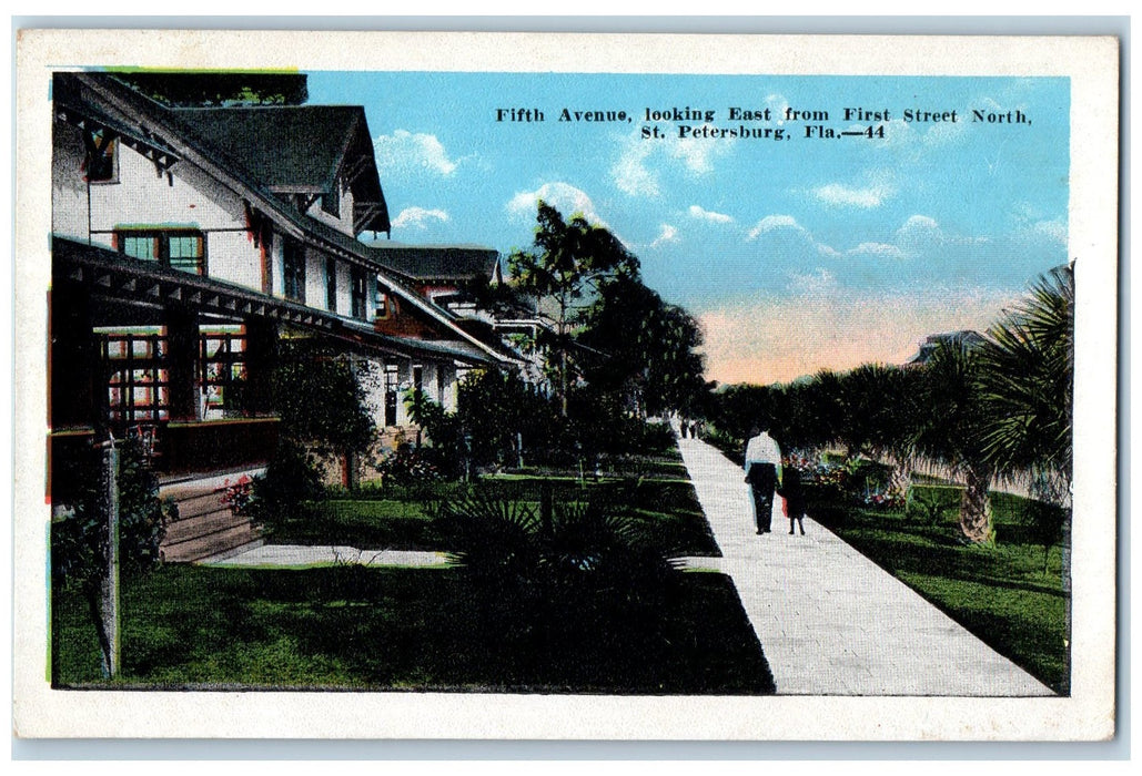 c1910's Fifth Avenue Looking East St. Petersburg Florida FL Antique Postcard